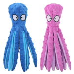 Octopus No Stuffing Crinkle Squeaky Dog Toys Interactive Puppy Teething Chewing Pet Supplies Pack of 2